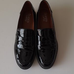 Franco Sarto Women's Glossy Black Patent Leather Loafers Chunky Flats Size 9